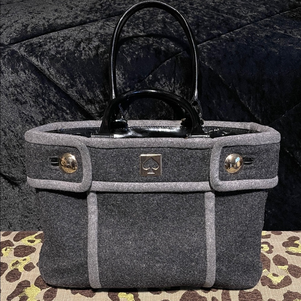 Kate Spade Charcoal Wool and Black Handbag